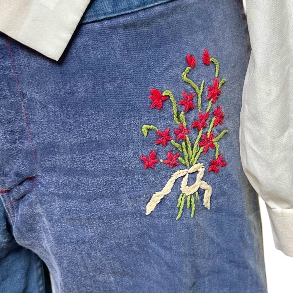 Vintage 1970s One of a Kind Hand Embroidered Extreme Flare Bell Bottom Pants - Picture 7 of 10